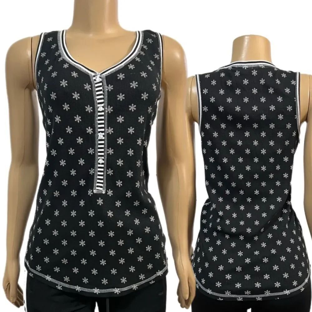 Victoria’s Secret Thermal Sleeveless 1/2 button down snow flakes pajama top L